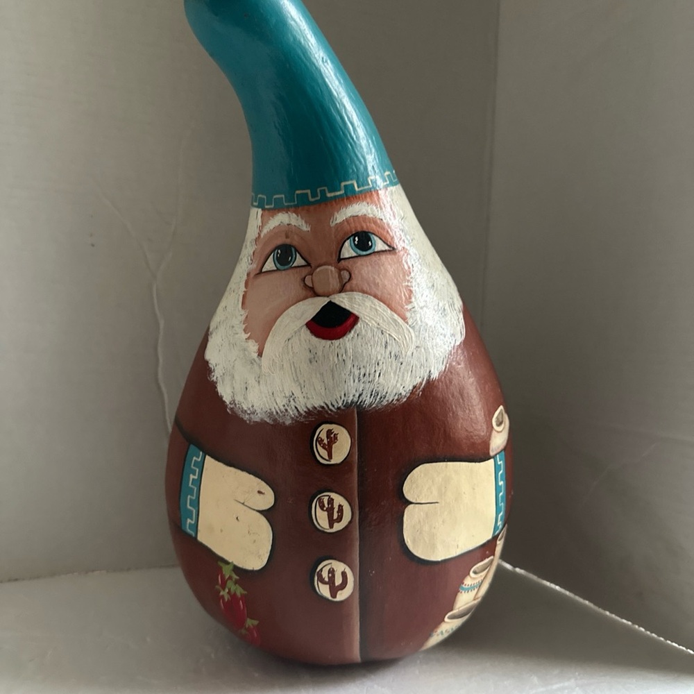 Handcrafted Santa Gourd Figurine - Brown and Blue
